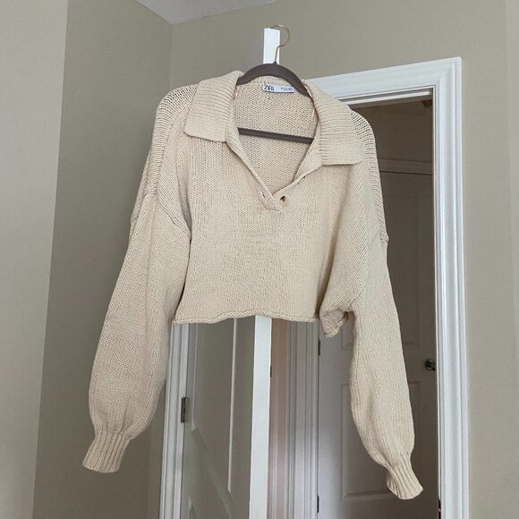 Zara Cream Cropped Knit Sweater - Picture 2 of 2